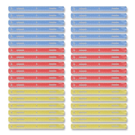 Officespace 12 in. Standard & Metric Plastic Ruler, Assorted Color, 36PK OF3761145